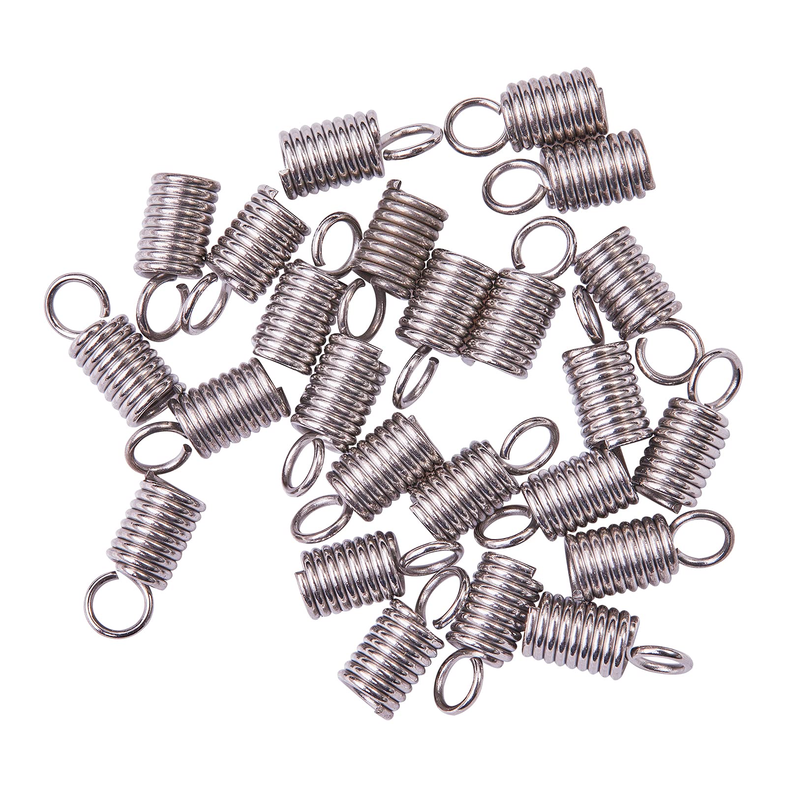 Airssory 50 Pcs Stainless Steel 3mm Hole Mini Tube Cord Cap Tip Leather Cord Ends Caps Terminators Coil Spring Fastener Crimp Clasp for Jewelry Making - 11x5mm