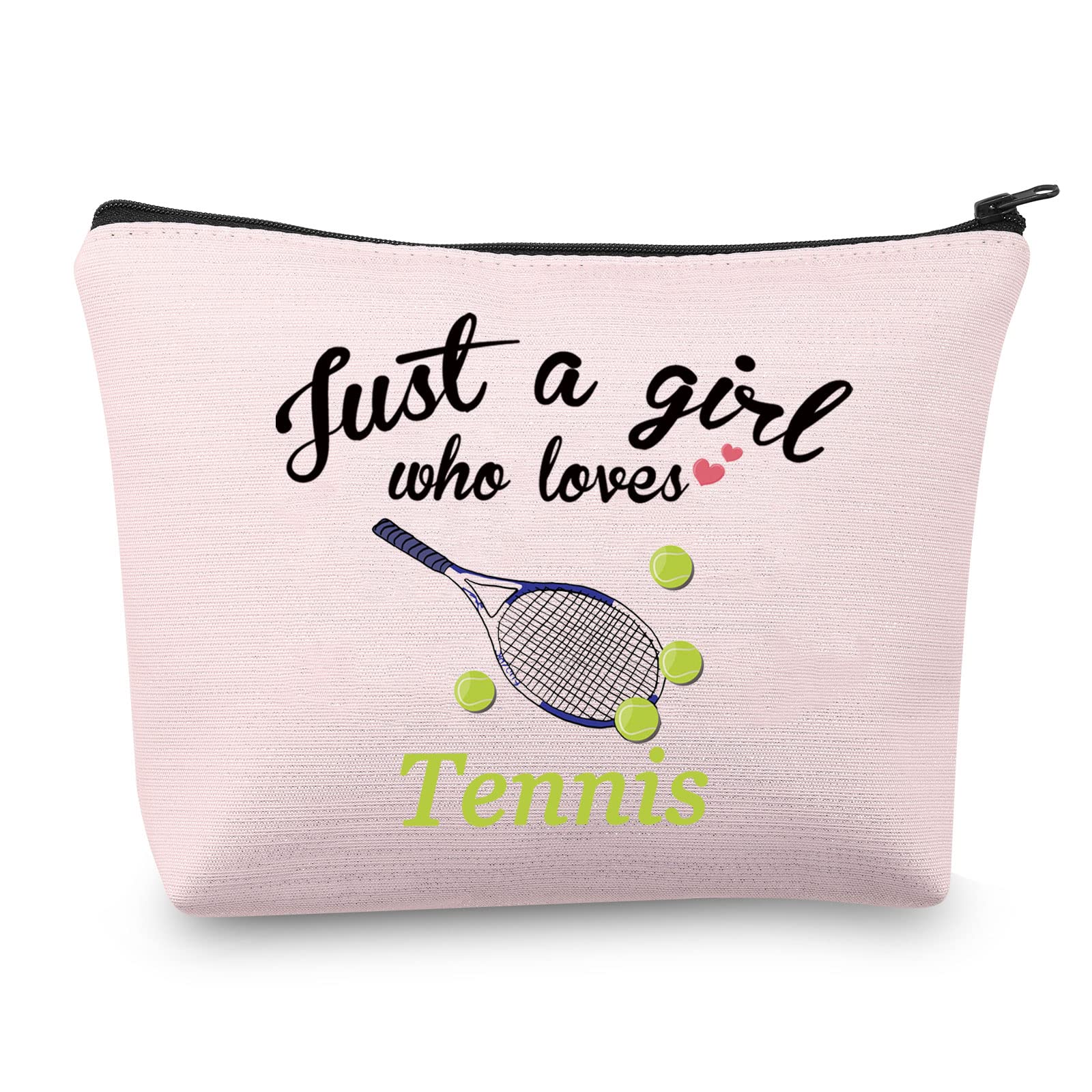 Tennis Makeup Bag for Girls Tennis Players Gifts Just a Girl Who Loves Tennis Racquet Cosmetic Bags Small Travel Pouches (Tennis Girl Pink Bag)