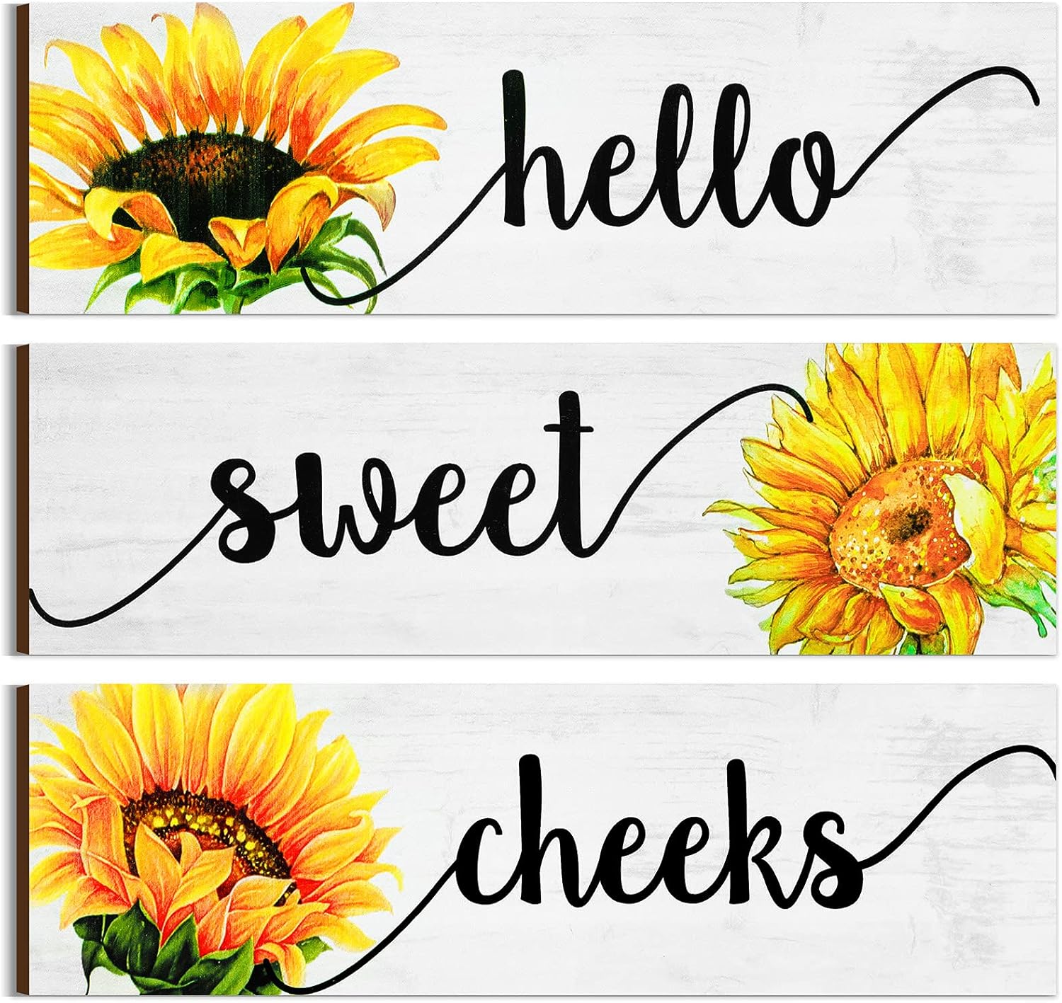 Jetec 3 Pieces Farmhouse Bathroom Wall Decors Hello Sweet Cheeks Signs Sunflower Rustic Bathroom Wall Art Sign Bathroom Wooden Sign Vintage Wood Decorations for Home Laundry Room Bathroom