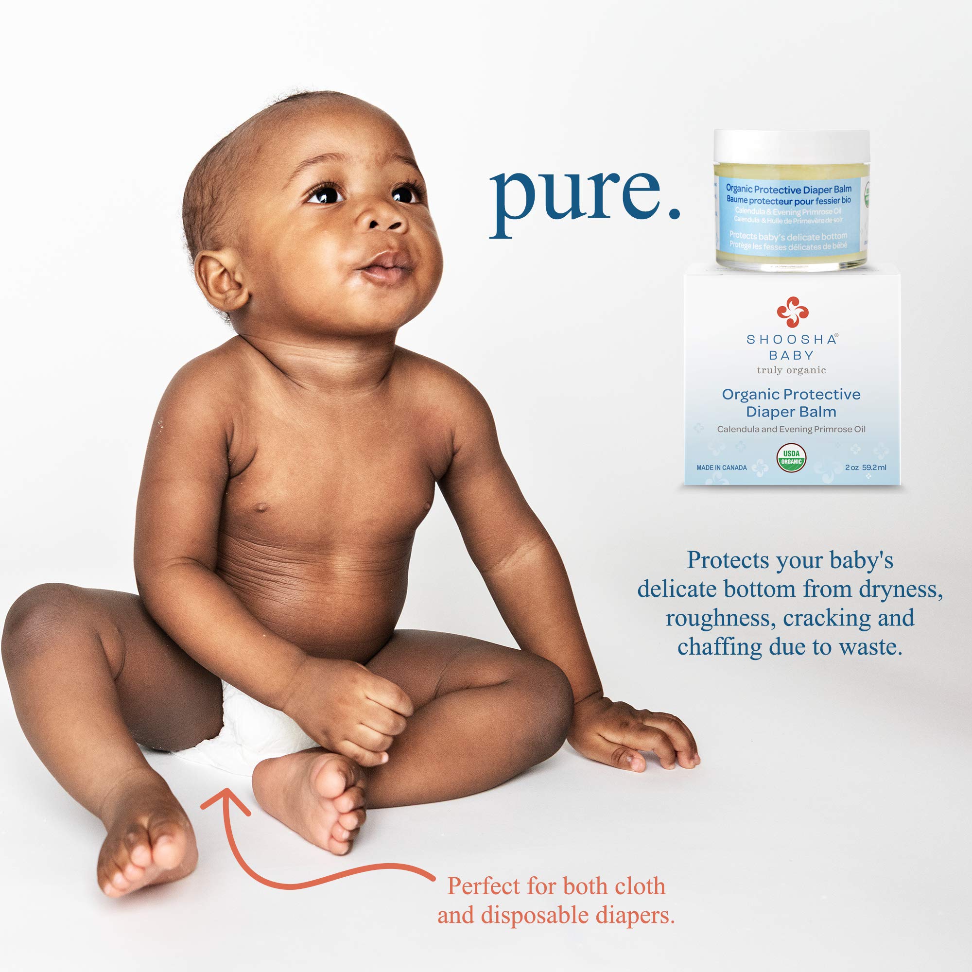 Shoosha Organic Diaper Balm (USDA-Certified Organic, for Sensitive Skin, Baby Diaper Rash Cream, Fragrance-Free, Hypoallergenic)