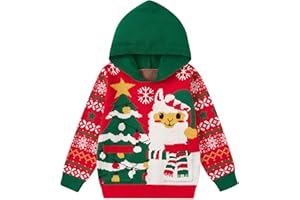 Vieille Toddler Girls Boys Ugly Christmas Sweater Kids Knit Xmas Hooded Pullover Sweater 2-7 Years