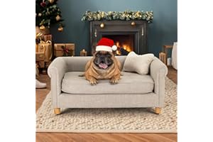 dCee Dog Sofa Bed, 33 Inch Light Gray Couch for Medium Dogs up to 70 Lbs, Offering Soft Velvety Comfort, Joint Support, and a Washable Cushion Cover for Practical Cleaning