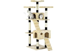 Go Pet Club 72" Tall Extra Large Cat Tree Kitty Tower Condo Cat House for Large Indoor Cats Play Scratch Hide Climb Activity Furniture with Toy, Beige/Black