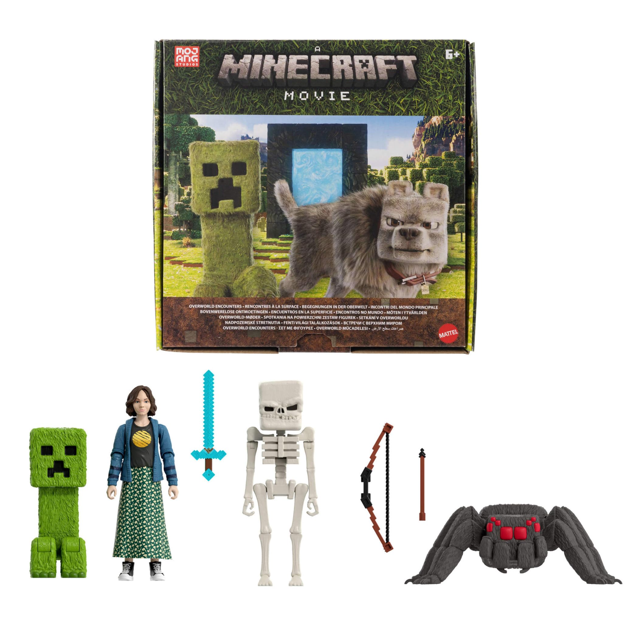 Mattel Minecraft Story Set with 4 Action Figures & 3 Accessories, Overworld Encounters Pack Inspired by A Minecraft Movie, Toy Collectible, JFR70