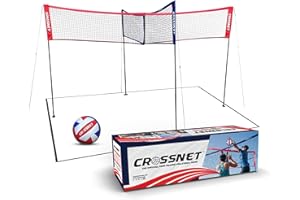 CROSSNET Quick Assemble 4 Square Volleyball Game Set for Adults and Kids with Volleyball Net, Backpack and Ball for Outdoor Games