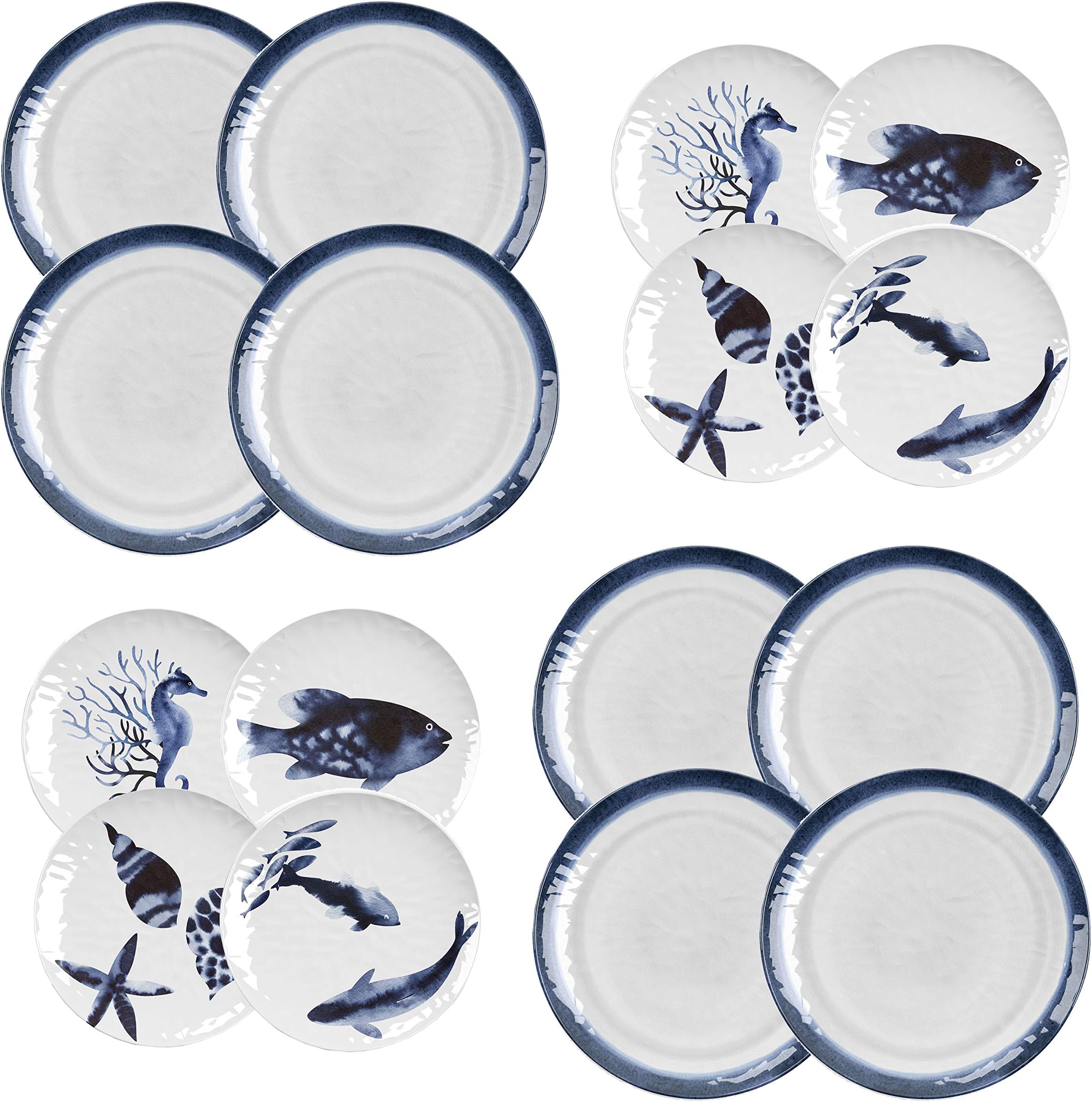 Auntie Morags Epicurean Coastal/Seaside - Outdoor/Camping/BBQ - Plastic/Melamin- Dinner Plates & Side Plates Sets