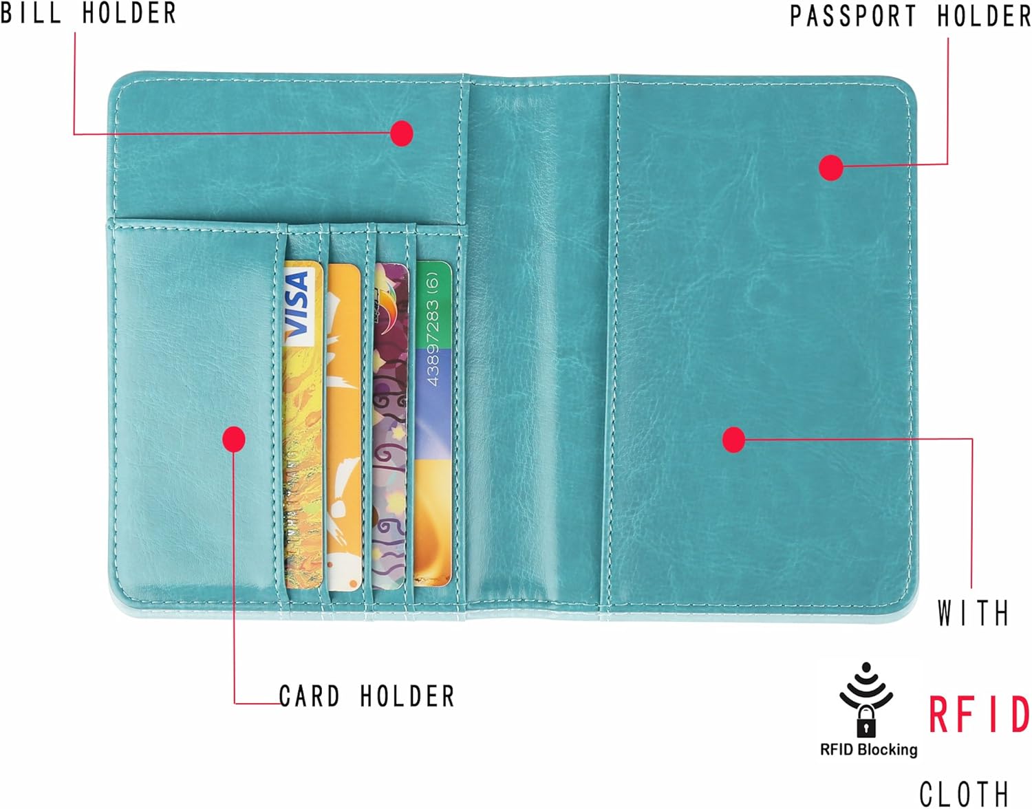  | GDTK Leather Passport Holder Cover Case RFID Blocking Travel Wallet (Sky Blue) | Passport Covers