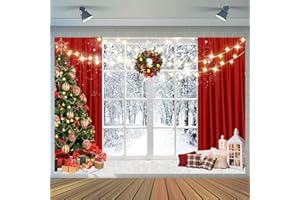 CYLYH 7x5ft Christmas Backdrop Christmas Window Backdrop for Photography Winter Snow Scene Xmas Party Decorations Background Festival Party Banner