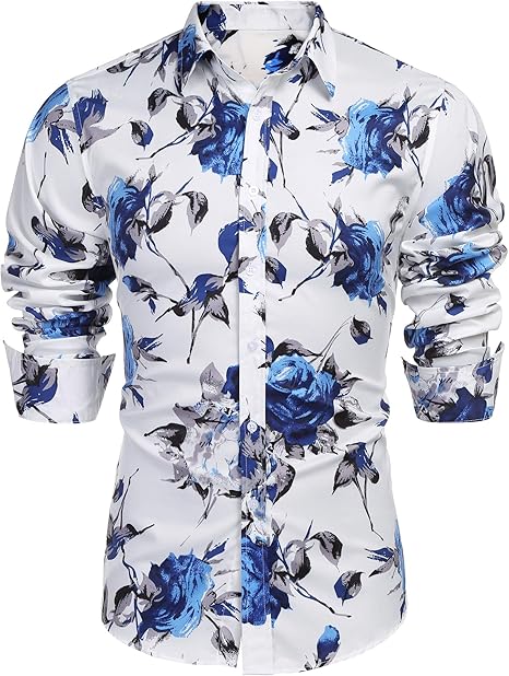 mens floral slim fit dress shirt