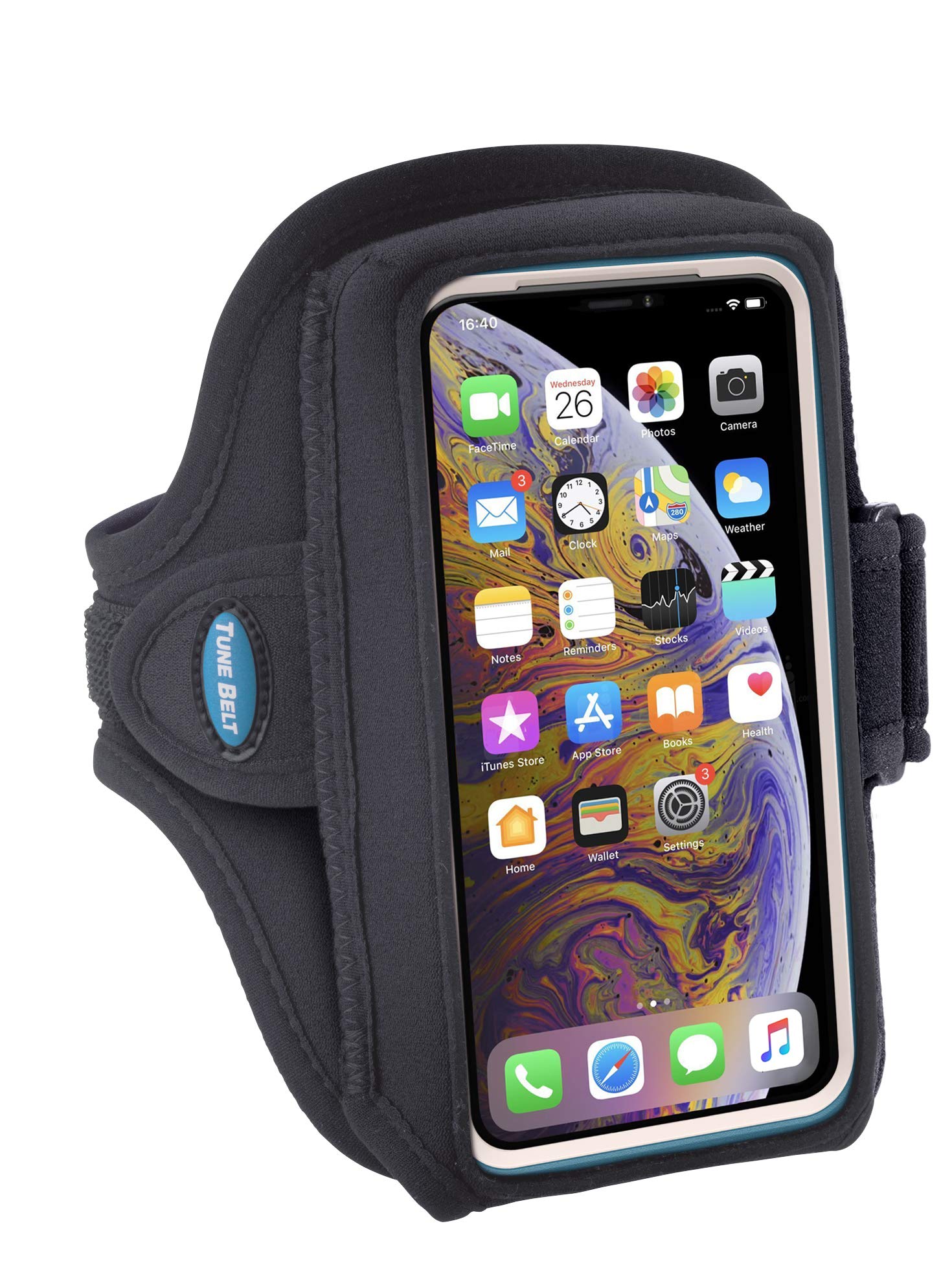 Tune Belt AB89 Running Armband Phone Holder for iPhone 11 Pro, SE 2022/2020, X/XS – Pocket Size Fits OtterBox/Large Case - Water Resistant Pouch (Black)