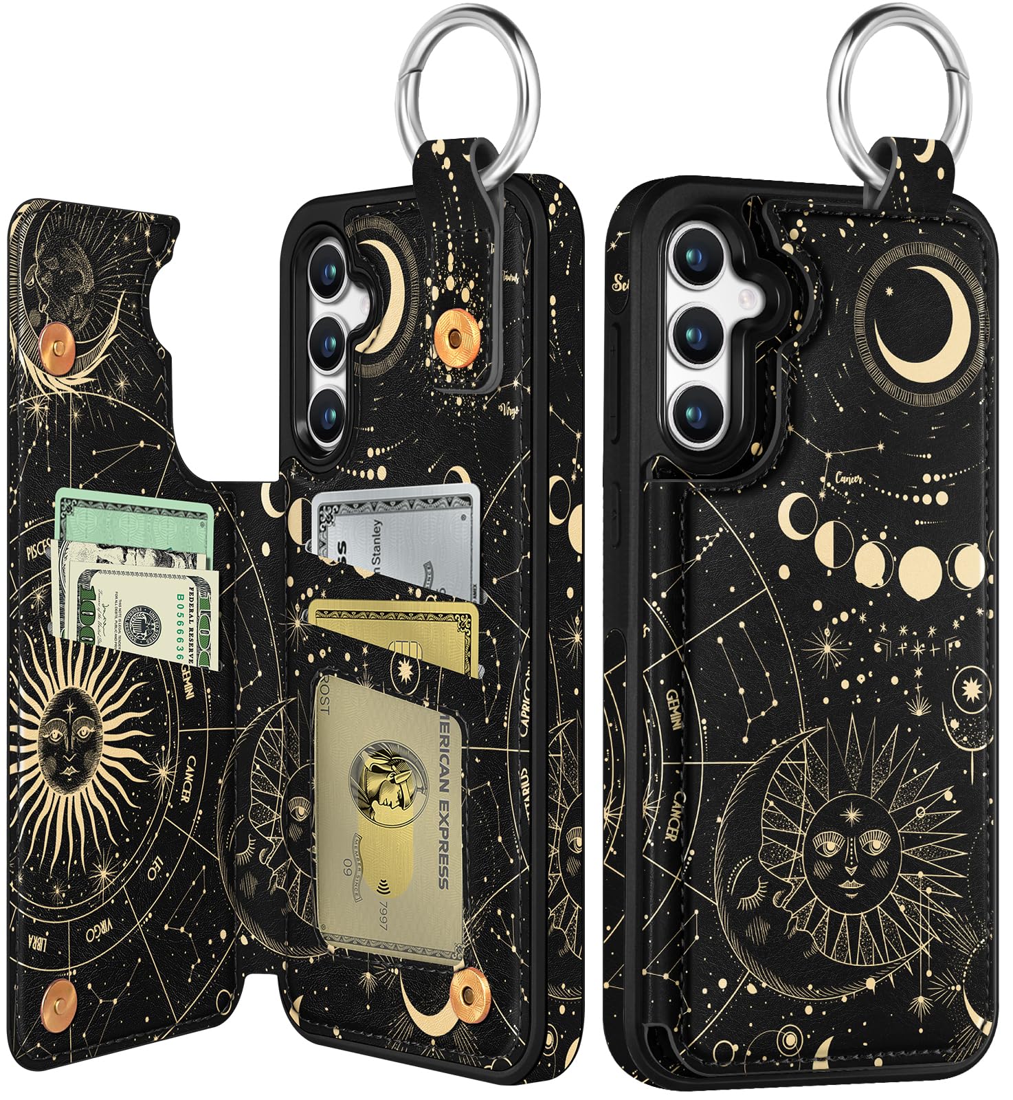 Shorogyt for Samsung A35 Wallet Case with Card Holder - Cute Designer Constellation Pattern Kickstand Magnetic Clasp Back Flip Folio Leather Phone Cases for Women Men Girls for Galaxy A35
