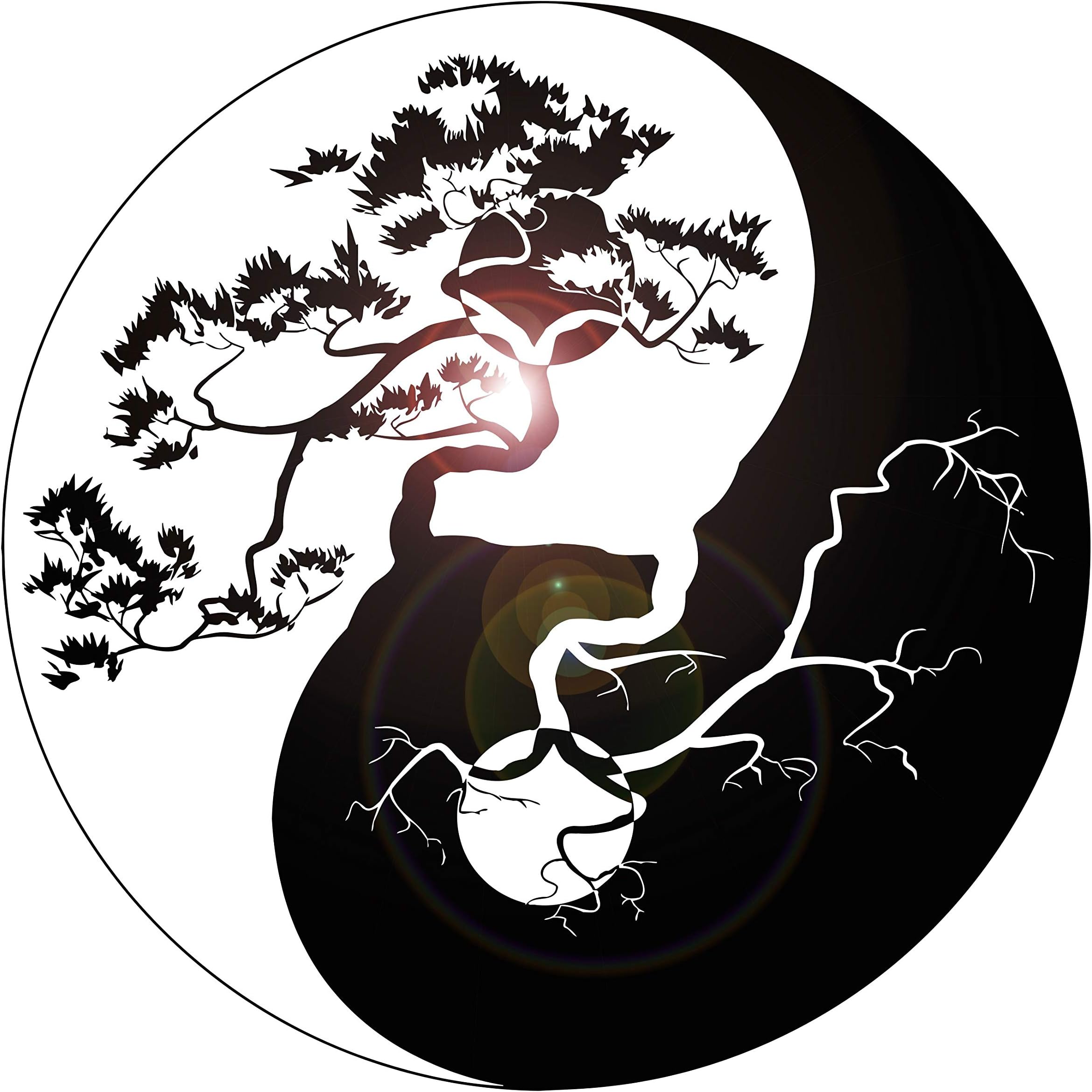 Large Vinyl Wall Decal Yin Yang Tree Zen Asian Style Stickers Mural (ig3676) Dark Blue