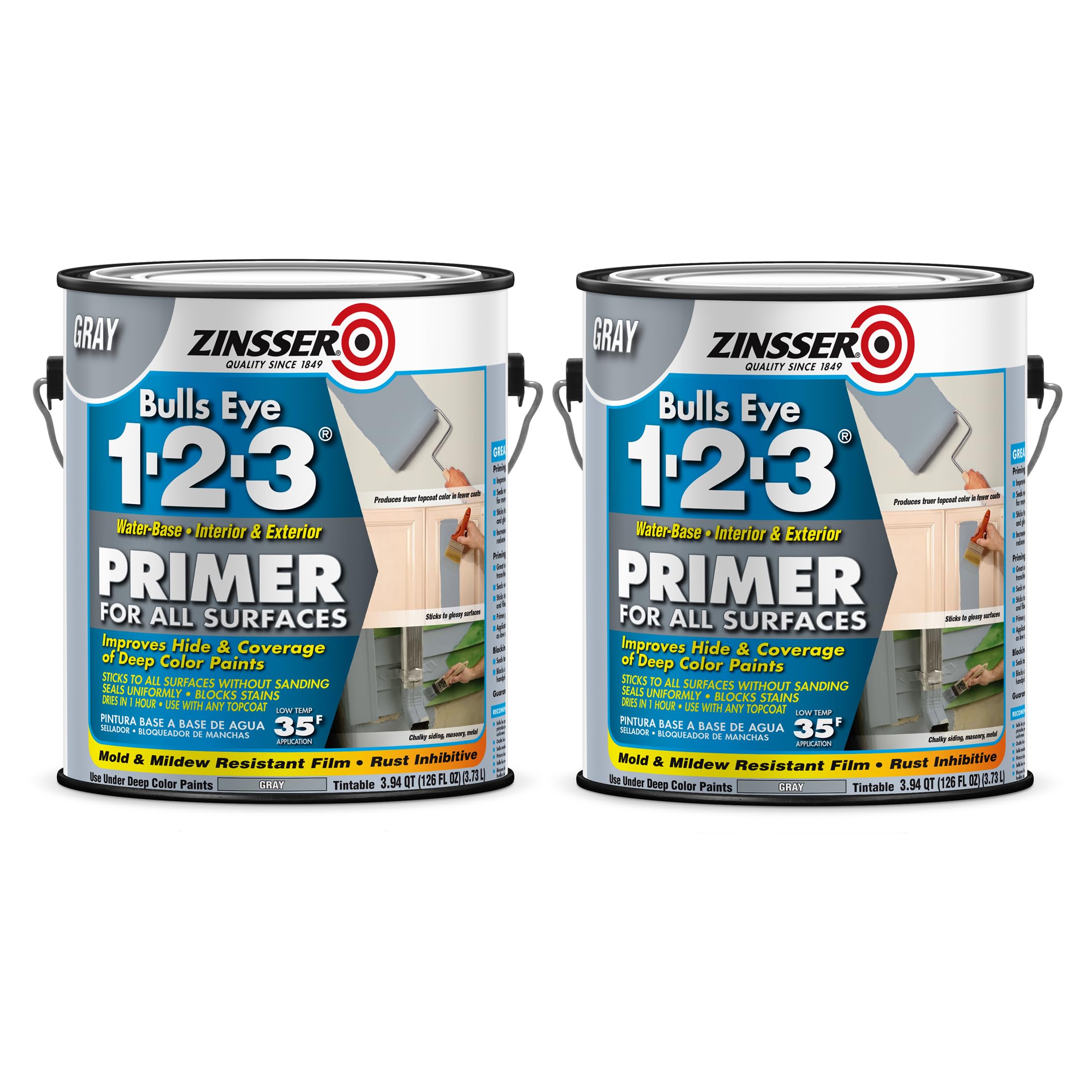 Rust-Oleum 285085 White Zinsser Bulls Eye 1-2-3 Primer, 1 gal Can (Pack of 2)