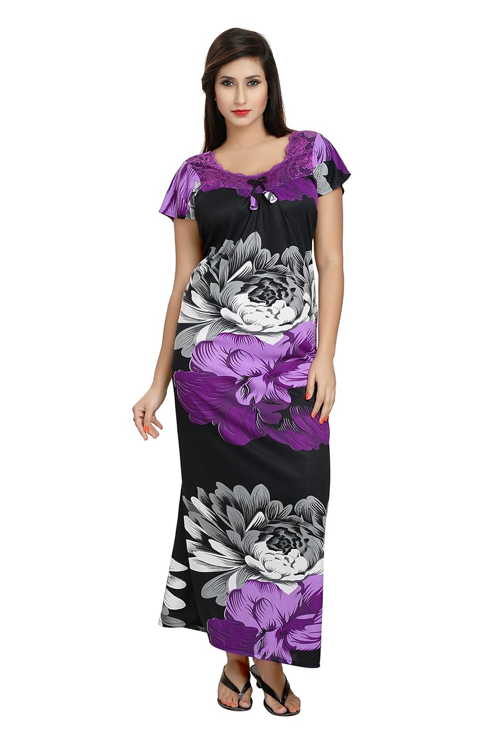 noty women's satin nighty - floral print