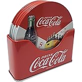 The Tin Box Company Coke 6 pc Coaster Set with Standing Metal Holder, Red