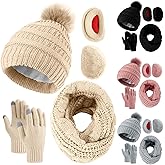 Liitrsh 16 Pcs Winter Hat Gloves Scarf Earmuff Set Knitted Hat Scarf Touch Screen Gloves for Women Men Homeless