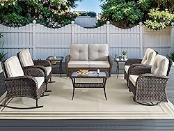 HUMMUH Patio Furniture 7-Piece PE Wicker Outdoor