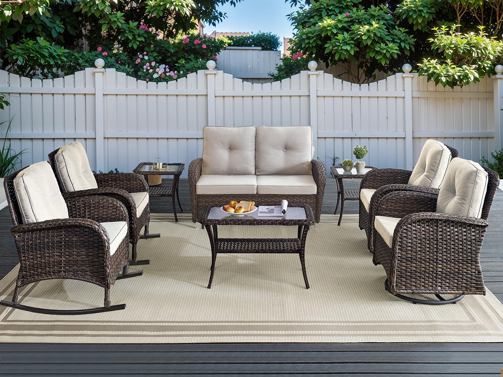 HUMMUH Patio Furniture 7-Piece PE Wicker Outdoor