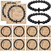 Highergo 12 Sets Christian Cross Beaded Bracelets Bulk for Women Natural Stone Bead Religious Jesus Bracelet Church Easter Gift
