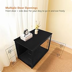 DWANTON Dog Crate Furniture with Cushion, Wooden