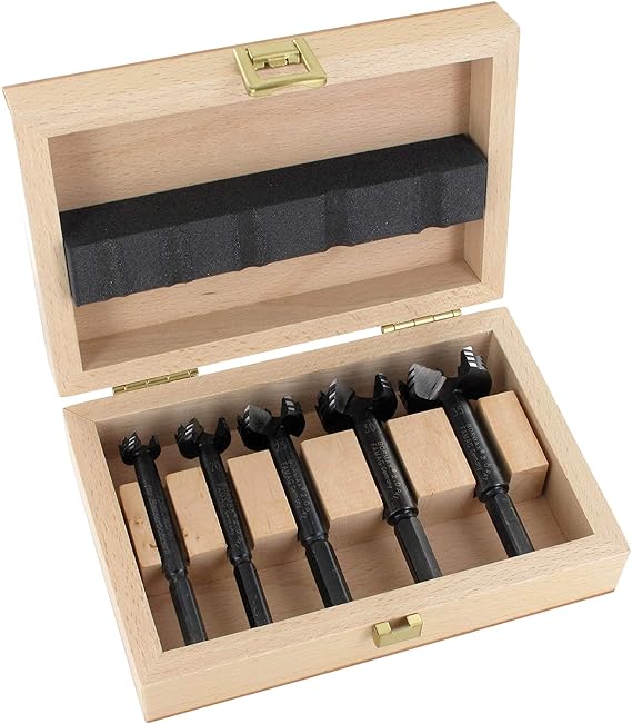 Famag Forstnerbohrer Set WS, 5-teilig, Holzbohrer ø 15-35 mm, Länge 90 mm, in praktischer Holzbox, 1630505