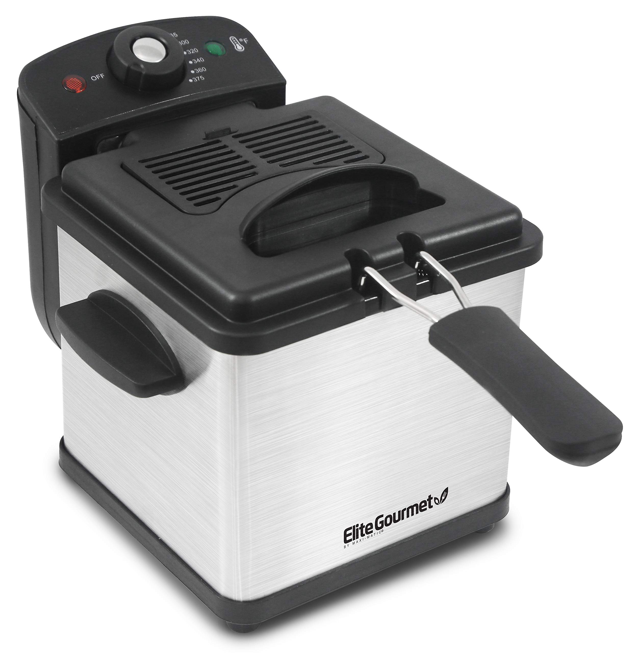 Photo 1 of Elite Gourmet EDF1607# 800-Watt Mesh Basket 1.6 Quart / 6.5 Cup Oil Capacity, Electric Immersion Deep Fryer with Temperature Knob and Lid with View Window, stainless steel