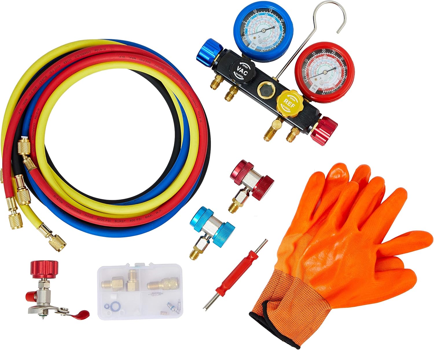 Lichamp HVAC R410A Manifold Gauge Set with Hose Kit 410A R404A R22, R134A AC Diagnostic Manifold Gauge Kit: Automotive