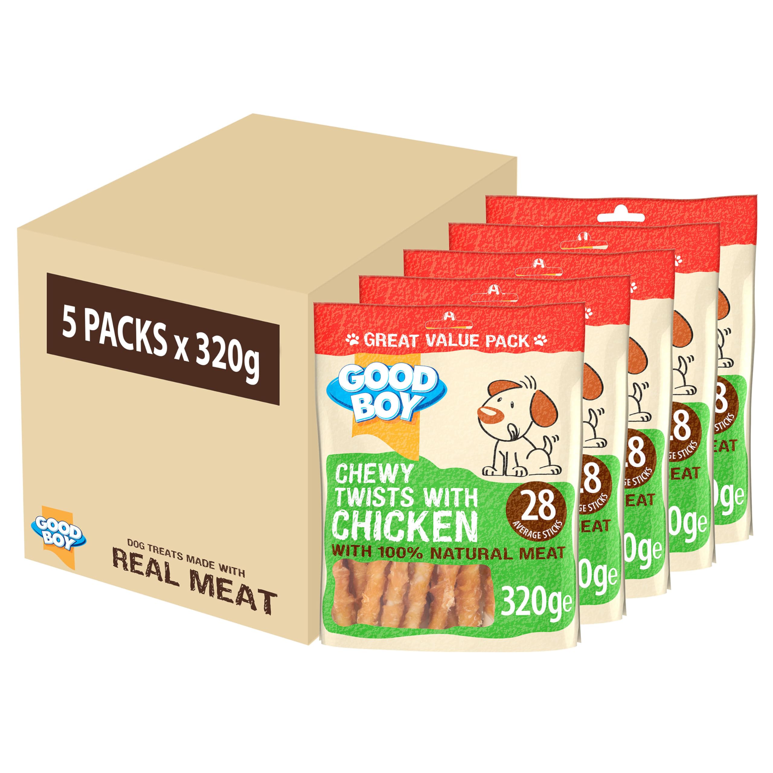 Good Boy - Chewy Twists With Chicken - Made With 100% Natural Chicken Breast Meat - 320 Grams - Gluten Free Dog Treats (Case of 5)