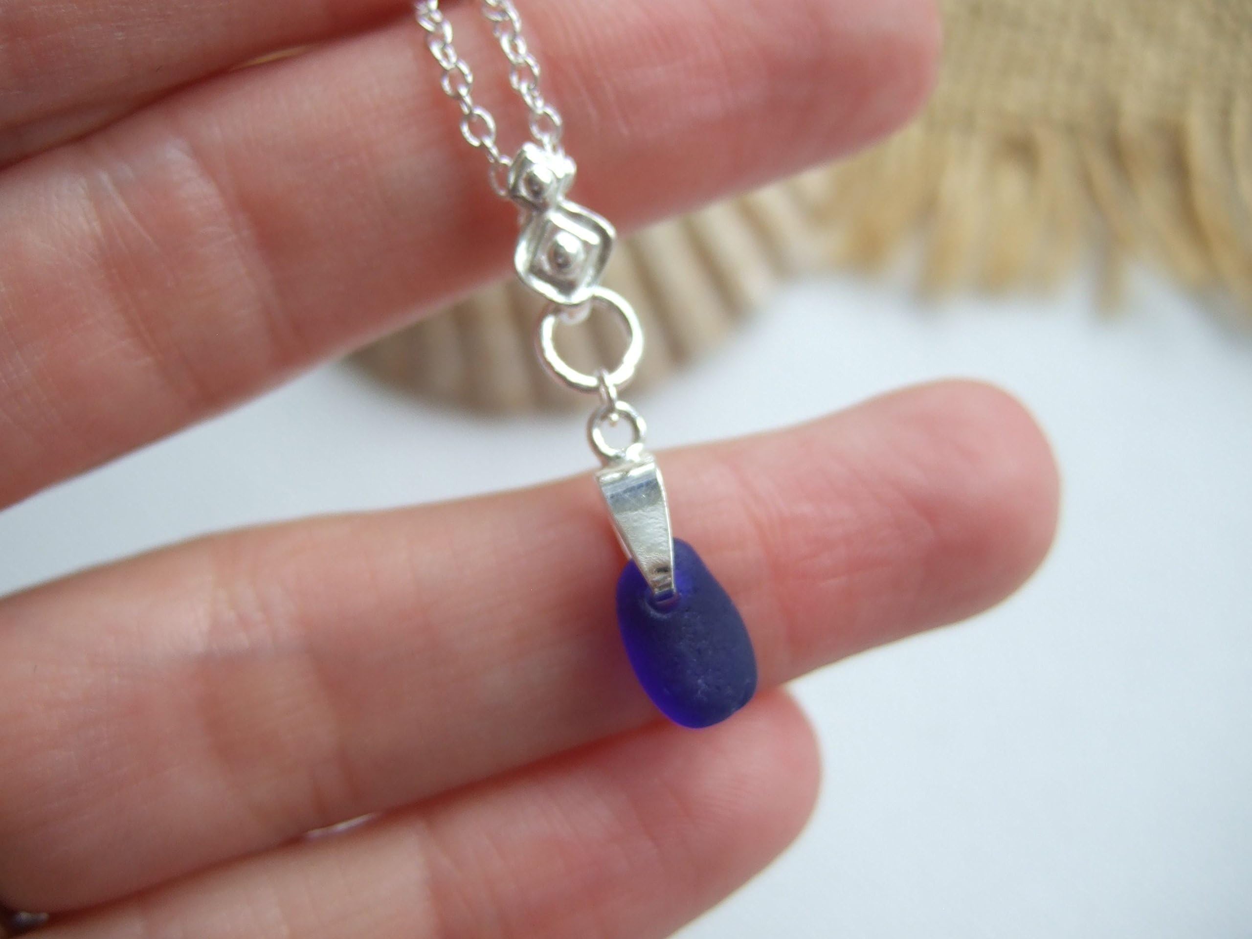 Scottish sea glass mini blue pendant sterling silver, clavicle necklace
