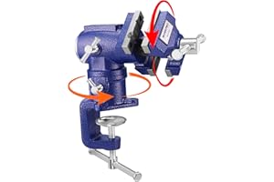 WORKPRO Dual Jaws Table Vise 2.5" & 1.5", 360° Swivel Clamp-On Bench Vise for Woodworking, Metalworking, DIY, Multi-position Small Portable Vise, Mini Vice Clamp for Workbench, Golf Club Regripping