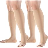 bropite Toeless Compression Socks for Women&Men-2 Pairs Open Toe Compression stocking Support 15-20mmhg Knee High Circulation