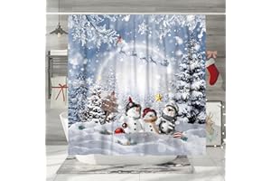 DESIHOM Merry Christmas Shower Curtain Set Waterproof Fabric-72 x72, Winter Xmas Kids Snowman Theme Shower Curtain Decor, Funny Christmas Holiday Home Indoor Bathroom Decorations