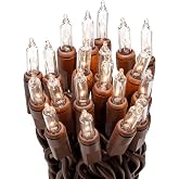 612 Vermont 20 Clear Mini Christmas String Lights on Brown Wire Cord | Incandescent Lights, UL Approved for Indoor Use, Short String, 5' Lighted Length, 6' Total Length