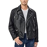 Fahsyee Faux Leather Jacket Men - Black Bomber Jackets Motorcycle Stand Collar Lightweight Zip-Up Slim Fit Biker Coat
