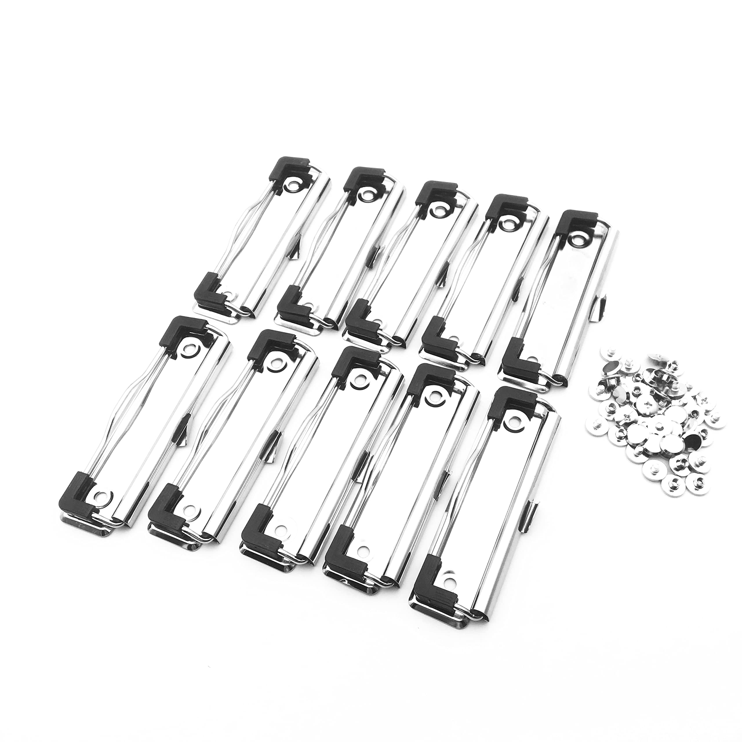 Julyun 10 Pack Clipboard Clips 7cm,10cm,12cm,3 Sizes You can Choose, Mountable Metal Clipboards Hardware (Centimeters, 10cm with Hook and Rubber Grip)