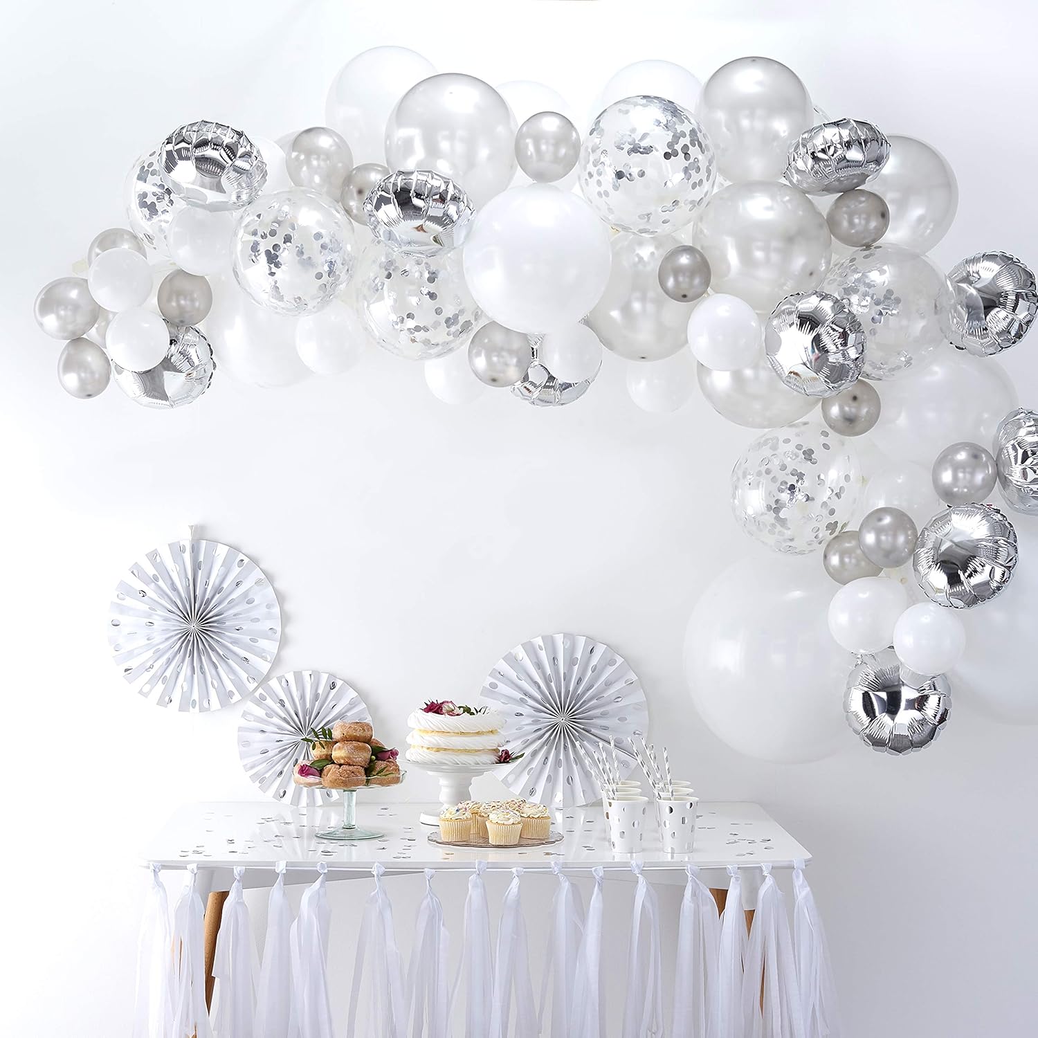 Ginger Ray Silver Balloon Arch Kit with Confetti Balloons Party Decorations - 70 Balloons in assorted sizes - Balloon Arches