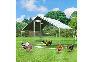 KICARI Large Metal Chicken Coop Run for 6/8/10 Chickens,Heavy Duty Walk-in Poultry Cage with Cover,Outdoor Hen Rabbit Chicken Run in with Spire Shaped for &Farm Yard（6.4'Lx10'Wx6.6'H）
