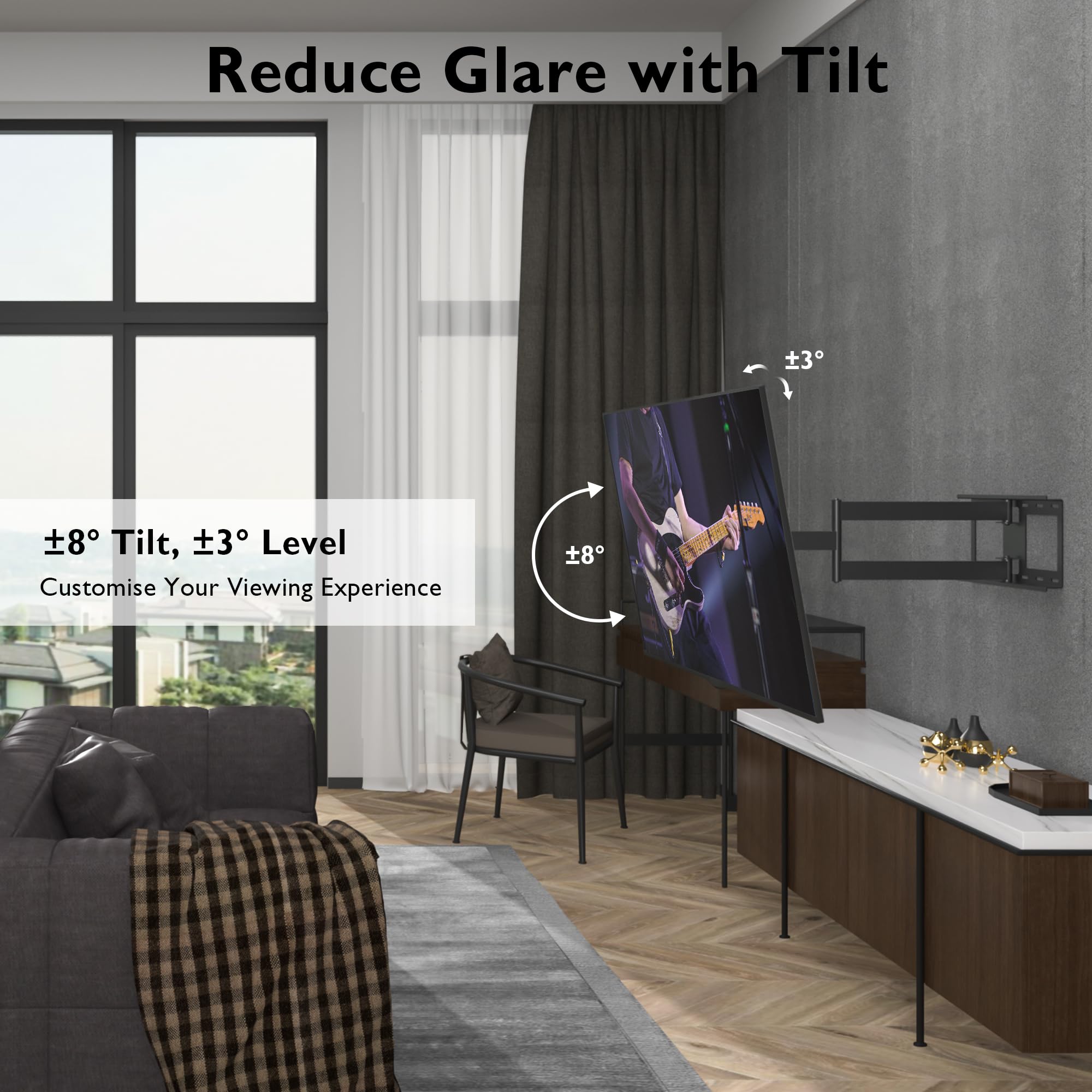 BONTEC TV Wandhalterung mit Extra Langem Gelenkarm 850mm für 32-70 Zoll LCD/LED/OLED Flachbildschirme bis 60 kg, Neigbar, Schwenk- und Drehbar, Fernseher Halterung, Max. VESA 400 x 400 mm 3