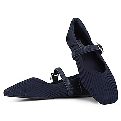 CELNEPHO Blue Mary Jane Flats for Women Square Toe
