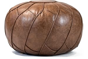 Moderner Faux Leather Pouf Unstuffed Ottoman Moroccan Footstool, Floor Footrest Cushion, Storage Solution - Natural Brown Color (Mocha, Round)