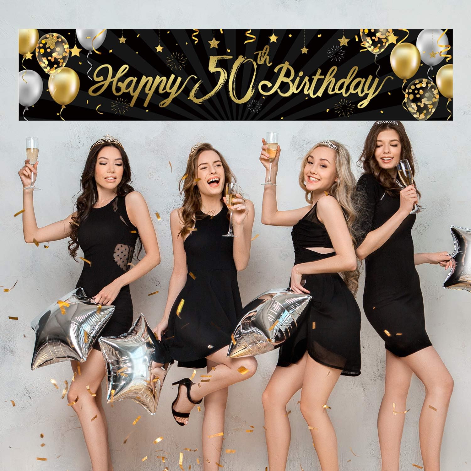 Happy 50th Birthday Banner Sign Black Gold Glitter 50 Years Birthday Party Decorations Supplies Anniversary Celebration Backdrop - Image 4