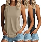 Ficerd 3 Pack Women's Tank Tops Sleeveless Crew Neck Summer T-Shirts Side Curved Hem Loose Casual Blouses