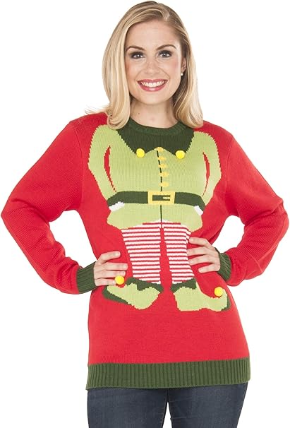 Just One Women's Knit Ugly Christmas Sweater Dress Xmas Plus Size (Striped Elf, 3X) - Ugly 