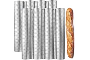 Fasmov 2 Pcs French Bread Baking Pan Nonstick Perforated Baguette Pan 4 Wave Loaves Loaf Bake Mold Toast Cooking Bakers Moldi