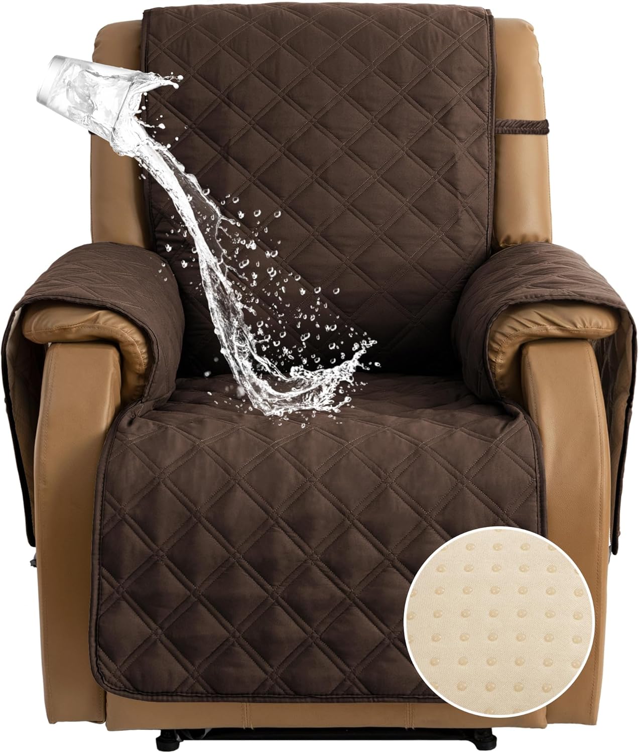 Slipcovers - TOMORO Non-Slip Quilted Recliner Cover - 100% Waterproof Recliner Chair Slipcover Furniture Protector with 5 Storage Pockets, Washable Couch Cover with Elastic Straps for Kids and Pets