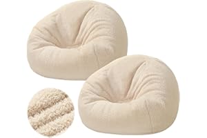 Sliner 2 Pcs Stuffed Animal Storage Bean Bag Chair Cover for Adults (No Filler) Large Zipper Bean Bag Cover Soft Beanbag Cover for Organizing Plush Toys, Textile or Foam(White)