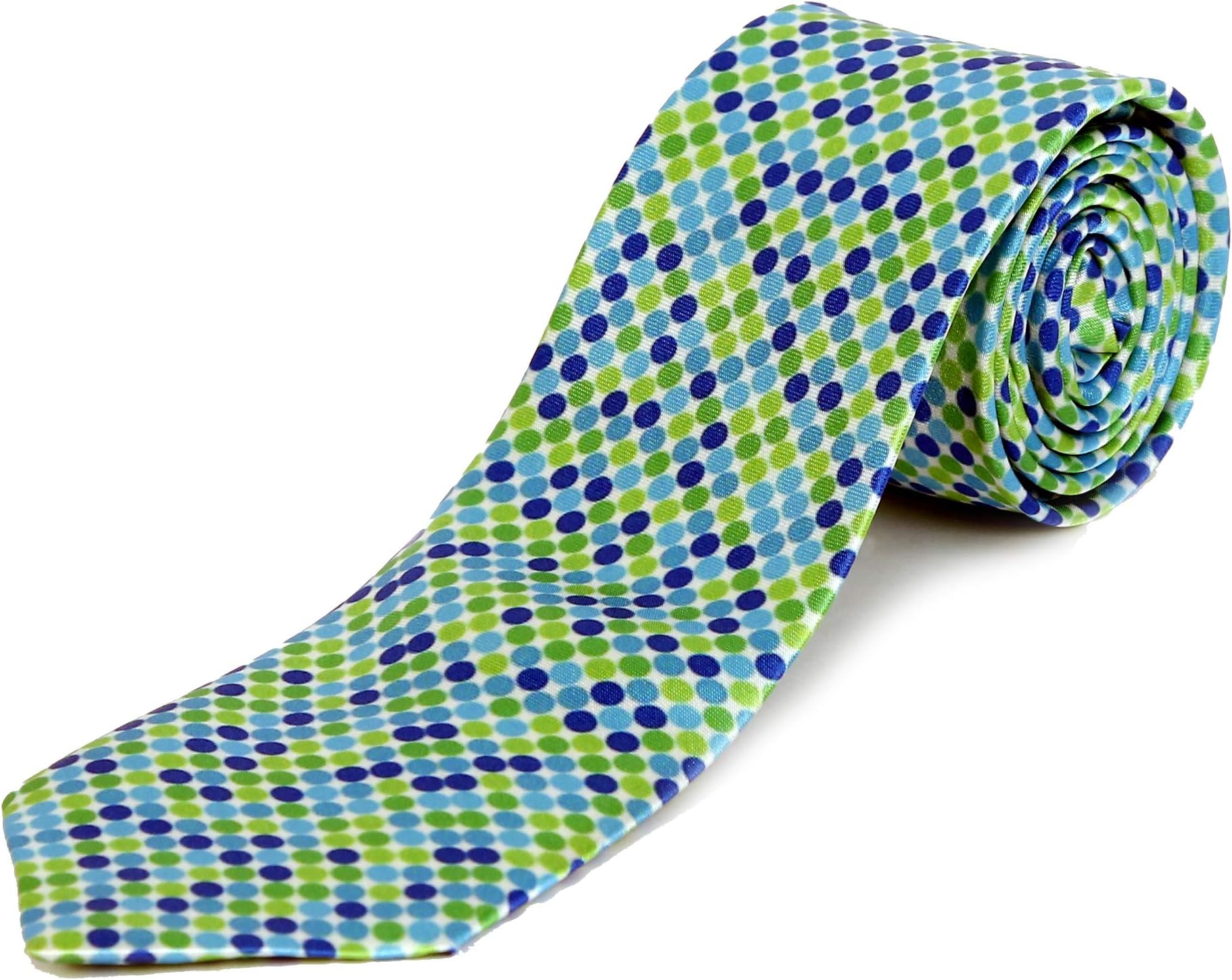 Blacksmith Men's Satin Dots Print Tie (Green and Blue)