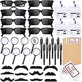 SNLN Spy Detective Party Favors Birthday Supplies for Kids Detective Glasses Invisible Ink Pen Magnifying Glass Pass Card Envelope Fake Mustache Sticker Boys Goodie Bag Stuffer Filler Classroom Prizes