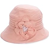 Lawliet Womens 1920s Flappers 100% Linen Cloche Bucket Sun Summer Floral Hat A602