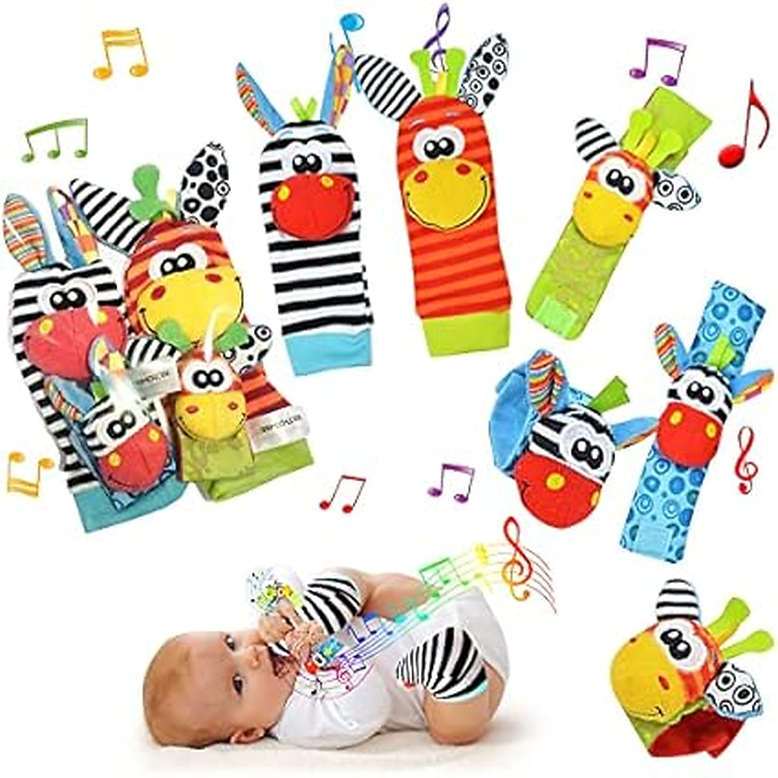 Baby Foot Finders Wrist Foot Rattles for Babies Baby Sensory Toys Socks Baby Rattle Gifts Toddler Newborn Girls Boys Boy Girl 0-3 3-6 6-9 9-12 Months Toy 2 Wrists & 2 Socks Gift (Unisex)